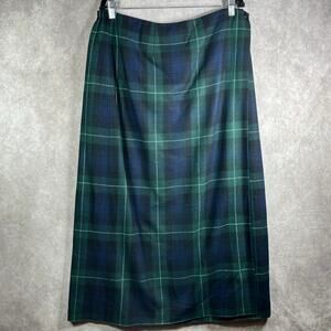 Eddie Bauer Skirt Womens Size 16W Blue Green Plaid Wool Blend Lined Casual‎